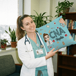 Personalised Cartoon Doctor Nurse Character Soft Cushion Cover with Name Nurse Week Thanking Birthday Gift for Medical Staff
