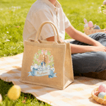 Spersonalizowana ramka z wieńcem Cartoon Easter Bunny Duża jutowa torba z imieniem do codziennego użytku Prezent wielkanocny dla przyjaciół Dzieci