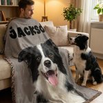 Personalized Pet Photo Multicolor Tassel Soft Throw Blanket with Name Daily Use Birthday Gift for Dog Cat Owners Lovers