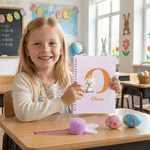 Spersonalizowany notatnik wielkanocny Cute Rabbit i zestaw długopisów Pom Pom z imieniem i inicjałem Wielkanocny prezent na przyjęcie dla dzieci