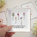 Gepersonaliseerd Sieradenschotel in Vintage Stijl met Naam en 1–6 Geboortebloemen Verjaardag- of Jubileumcadeau voor Zus of Vriendin