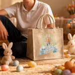 Spersonalizowana ramka z wieńcem Cartoon Easter Bunny Duża jutowa torba z imieniem do codziennego użytku Prezent wielkanocny dla przyjaciół Dzieci
