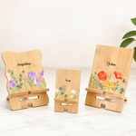 Personalisierte Aquarell Blume Bambus hölzerne Telefon Stand iPad Halter mit Namen Schreibtisch Organisator täglichen Gebrauch Geburtstag Geschenk für Frauen