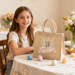 Spersonalizowana ramka z wieńcem Cartoon Easter Bunny Duża jutowa torba z imieniem do codziennego użytku Prezent wielkanocny dla przyjaciół Dzieci
