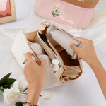 Personalized Birth Flower PU Leather Wide Opening Cosmetic Bag with Name Travel Storage Birthday Gift for Women