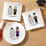Personalized Cartoon Character Square Round Ceramic Jewelry Dish with Name Year and School Daily Use Graduation Gift for Graduates Friends
