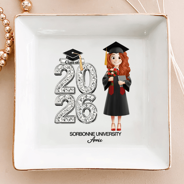 Personalized Cartoon Character Square Round Ceramic Jewelry Dish with Name Year and School Daily Use Graduation Gift for Graduates Friends