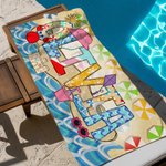Personalizzato carino stile estivo nome asciugatura rapida oversize Microfiber Beach Towel Beach Party Holiday Gift for Kids Friends