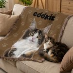 Personalized Pet Photo Multicolor Tassel Soft Throw Blanket with Name Daily Use Birthday Gift for Dog Cat Owners Lovers