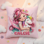 Personalized Cute Girl Flower Fantasy Unicorn Soft Throw Pillow Cover with Name Room Decor Birthday Gift for Girls Daughters Nieces