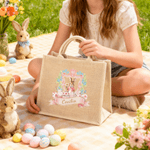 Spersonalizowana ramka z wieńcem Cartoon Easter Bunny Duża jutowa torba z imieniem do codziennego użytku Prezent wielkanocny dla przyjaciół Dzieci