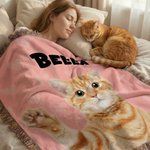Personalized Pet Photo Multicolor Tassel Soft Throw Blanket with Name Daily Use Birthday Gift for Dog Cat Owners Lovers