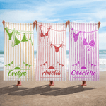 Personalized Multicolor Bikini Stripe Oversized Quick Dry Beach Towel with Name Beach Travel Essentials Birthday Gift for Family Friend