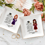 Personalized Cartoon Character Square Round Ceramic Jewelry Dish with Name Year and School Daily Use Graduation Gift for Graduates Friends