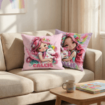 Personalized Cute Girl Flower Fantasy Unicorn Soft Throw Pillow Cover with Name Room Decor Birthday Gift for Girls Daughters Nieces