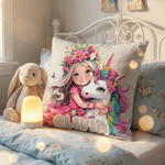 Personalized Cute Girl Flower Fantasy Unicorn Soft Throw Pillow Cover with Name Room Decor Birthday Gift for Girls Daughters Nieces