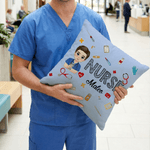 Personalised Cartoon Doctor Nurse Character Soft Cushion Cover with Name Nurse Week Thanking Birthday Gift for Medical Staff
