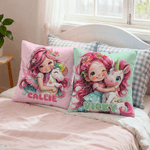 Taie d'oreiller personnalisée en forme de fleur de licorne avec nom Cadeau d'anniversaire pour fille, fille, nièce, etc.