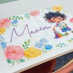 Set de table en lin imperméable personnalisé avec nom et personnage - Décoration de salle à manger - Cadeau d'anniversaire pour les enfants