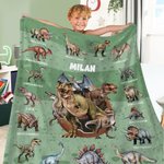 Gepersonaliseerde Zachte Veelkleurige Deken met Dinosaurus-thema en Naam Woondecoratie en Verjaardagscadeau voor Kinderen en Dinosaurusliefhebbers