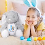 Personalizzato carino acquerello cartoon coniglio fiore Pasqua coniglietto peluche peluche animale giocattolo con nome iniziale e data regalo di compleanno di Pasqua per i bambini