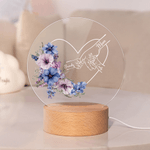 Personalised Heart Birth Flower Acrylic LED Night Light with Name and Wooden Base Home Decor Mother's Day Gift for Women