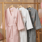 Personalized Champagne Pink Bow Waffle Dressing Gown Bathrobe with Embroidered Name Anniversary Birthday Party Gift for Girls Besties