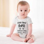 Personalised Footprints Outfit Our First Father’s Day 100% Cotton T-shirt Baby Onesie with Name Gift for Dad Baby