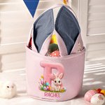 Personlig Simulert 3D-utskriftseffekt Bunny Rabbit Ears Striped påskekurv med initial og navn Påskefest Favor Egg Jaktgave til barn