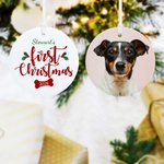 Ornamento in ceramica personalizzato per il primo cane con foto e nome Regalo per l'albero di Natale per gli amanti dei cani Mamma cane papà