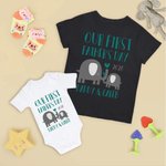 Gepersonaliseerde Olifant Vader en Zoon Dochter T-shirt Set Vader en Baby Onze Eerste Vaderdag voor Vader Nieuwe Vader Cadeau