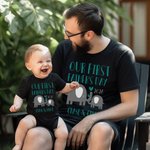 Gepersonaliseerde Olifant Vader en Zoon Dochter T-shirt Set Vader en Baby Onze Eerste Vaderdag voor Vader Nieuwe Vader Cadeau