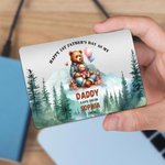 Personalized Cute Cartoon Hugging Bear Sitting with Mountain View Wallet Card with Names and Title Happy Father's Day Birthday Gift for Dad Grandpa