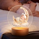 Personalised 3D Photo Moon Cloud Baby Sleeping Doll Acrylic Night Light with Name Room Decor Baby Shower Birthday Gift for Newborns