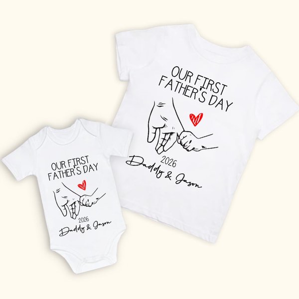 Personalised Father and Son Daughter Holding Hands Outfit Daily Leisure Our First Father’s Day Together Shirt Father's Day Gift New Dad Gift