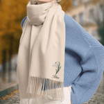 Personalised Pearl Effect Birth Flower Soft Warm Tassel Scarf with Name Anniversary Birthday Gift for Friend Family