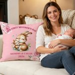 Personalized Cute Mother and Baby Animal Soft Throw Pillow Cover with Name and Year Home Decor Mother's Day Birthday Gift for Moms