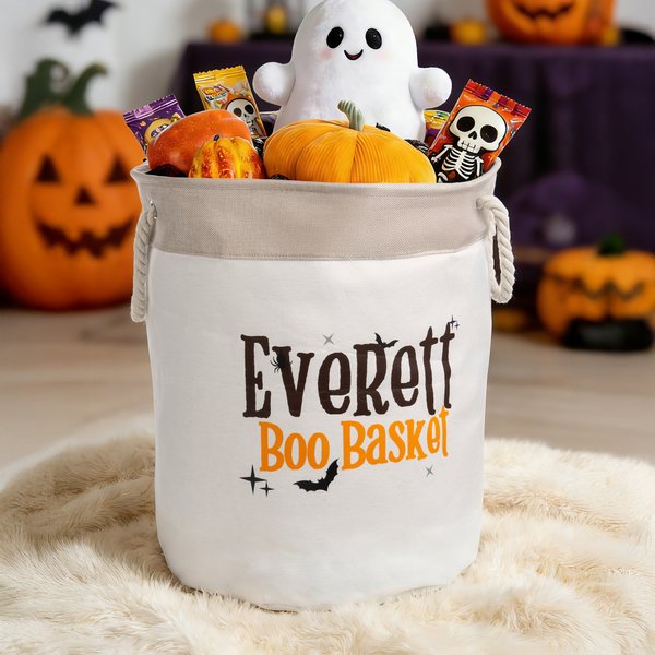 Personalised Bat Spider Hat Boo Basket Design Sweets Basket with Name Halloween Trick or Treat Activity Gift for Kids Teens