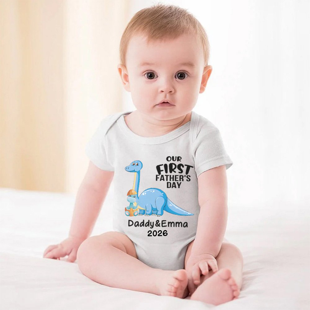 Personalisierte Dinosaurier Vater und Sohn Tochter Baumwoll-T-Shirt Anzug Unser erster Vatertag Geschenk Besonderes Geschenk für Papa Männer 5