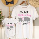 Onze eerste Moederdag Samen - Gepersonaliseerd 100% Katoenen T-shirt Babyrompertje met Namen Moederdagcadeau voor Pasgeborenen