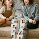 Personalized Stripe 1-4 Photos Drawstring Long Pajama Pants with Name Mother's Day Birthday Gift for Women Men Kids