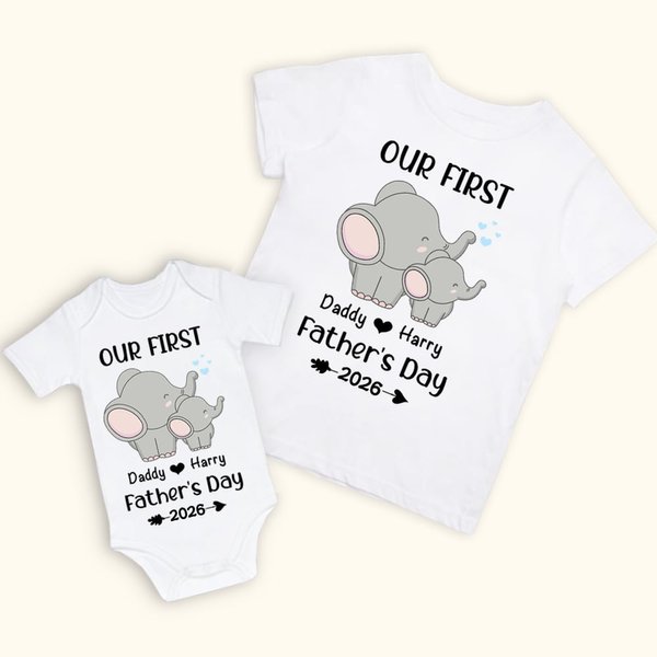 Elefante personalizzato Genitore Bambino Outfit La nostra prima festa del papà insieme Camicia Regalo per la festa del papà per il bambino papà