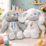Personalizzato carino acquerello cartoon coniglio fiore Pasqua coniglietto peluche peluche animale giocattolo con nome iniziale e data regalo di compleanno di Pasqua per i bambini