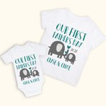 Gepersonaliseerde Olifant Vader en Zoon Dochter T-shirt Set Vader en Baby Onze Eerste Vaderdag voor Vader Nieuwe Vader Cadeau