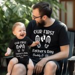 Personalised Footprints Outfit Our First Father’s Day 100% Cotton T-shirt Baby Onesie with Name Gift for Dad Baby