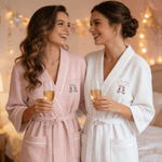 Personalized Champagne Pink Bow Waffle Dressing Gown Bathrobe with Embroidered Name Anniversary Birthday Party Gift for Girls Besties