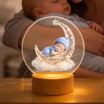 Personalised 3D Photo Moon Cloud Baby Sleeping Doll Acrylic Night Light with Name Room Decor Baby Shower Birthday Gift for Newborns