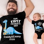 Personalisierte Dinosaurier Vater und Sohn Tochter Baumwoll-T-Shirt Anzug Unser erster Vatertag Geschenk Besonderes Geschenk für Papa Männer 3