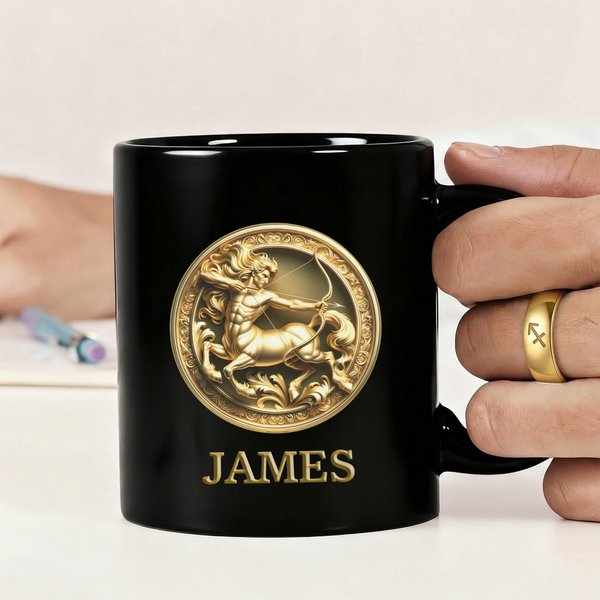 Personalized The Golden Twelve Zodiac Signs Black Ceramic Mug with Name Father's Day Birthday for Him Dad Boyfriend