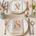 Personalised Cute Bunny Flower Linen Napkin with Initial and Name Table Decoration Easter Party Gift for Kids Family Friends
